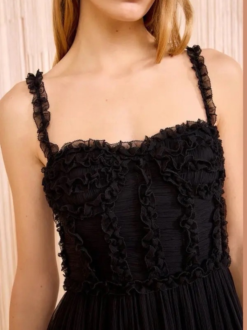 NWT ULLA JOHNSON Talitha ruffled silk chiffon Dress in Noir, Sz 6 - Picture 2 of 8